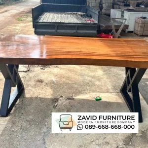 Meja Trembesi Solid Kaki Besi