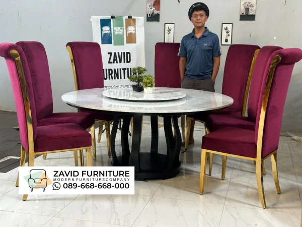 Meja Makan Marmer Bulat 8 Kursi Mewah Putar Meja Makan Marmer Bulat 8 Kursi Mewah Putar