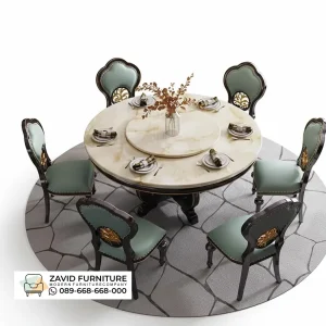 Meja Makan Marmer Bulat Putar 6 Kursi Meja Makan Marmer Bulat Putar 6 Kursi
