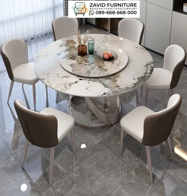 Meja Makan Marmer Bundar Kaki Besi Meja Makan Marmer Bundar Kaki Besi