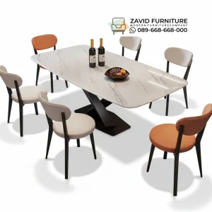 Meja Makan Marmer Kaki Besi 6 Orang