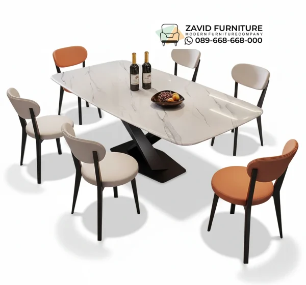 Meja Makan Marmer Kaki Besi 6 Orang
