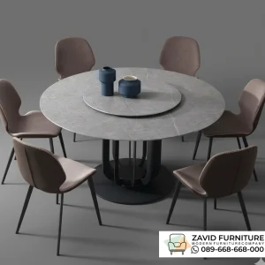 Meja Marmer Bulat Kayu Meja Marmer Bulat Kayu 6 Kursi