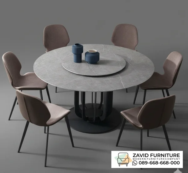 Meja Marmer Bulat Kayu Meja Marmer Bulat Kayu 6 Kursi