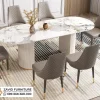 Set Meja Makan Marmer Oval