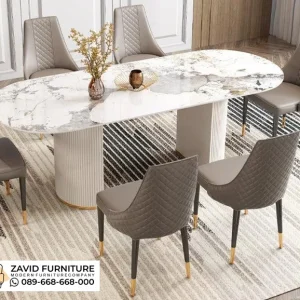 Set Meja Makan Marmer Oval