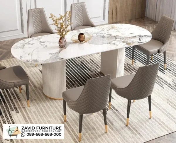 Set Meja Makan Marmer Oval