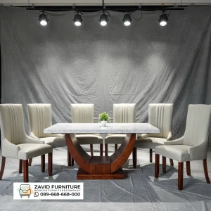 Jual Meja Makan Marmer Kaki Kayu Bali