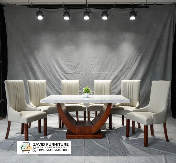 Jual Meja Makan Marmer Kaki Kayu Bali