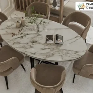 Meja Makan Marmer Bentuk Oval