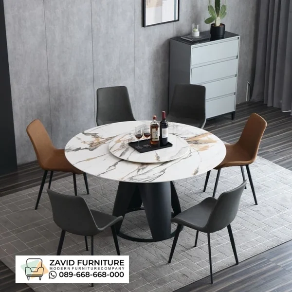 Meja Makan Marmer Bulat Kaki Besi Meja Makan Marmer Bulat Kaki Besi