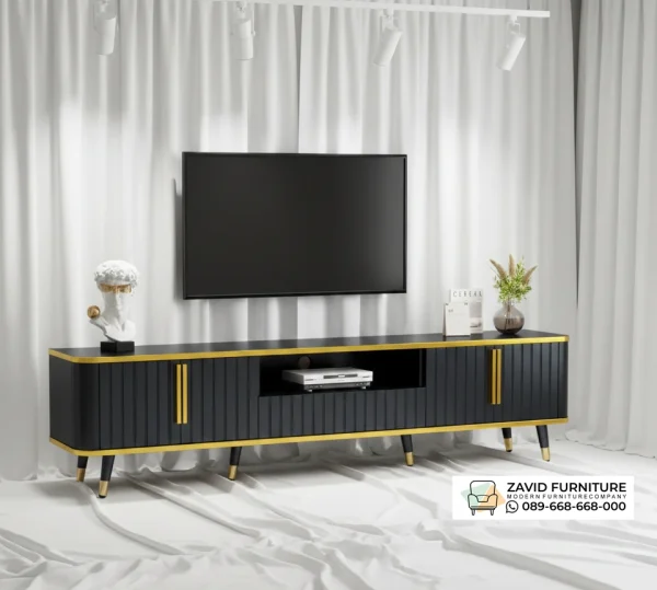 Meja Tv Hitam Kombinasi Stainless
