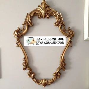 Frame Cermin Lekuk Anggun Ukir Golden Rococo