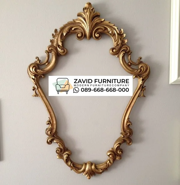 Frame Cermin Lekuk Anggun Ukir Golden Rococo