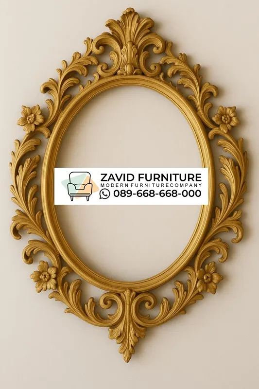 Frame Cermin Ukiran Bunga Golden Vintage