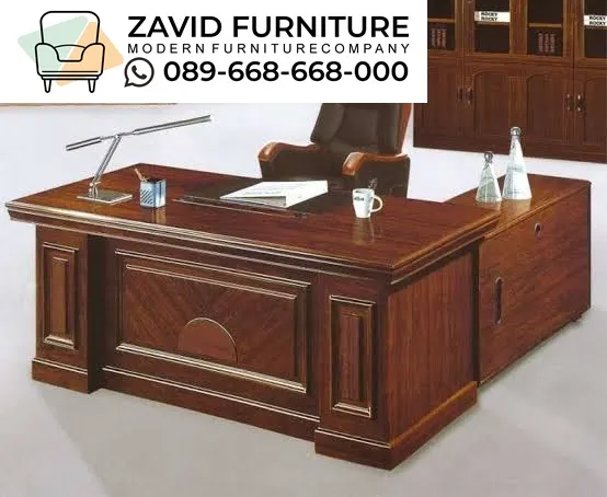 Meja Kantor Model L Kayu Jati Direksi Mewah