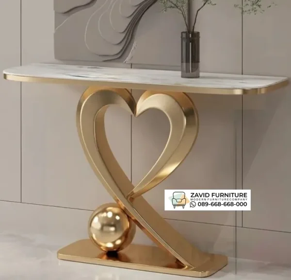Meja Konsol Marmer Kaki Stainless Gold