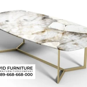 Meja Makan Plat Oval Stainless Gold