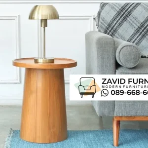 Meja Sudut Kayu Solid Silinder Minimalis