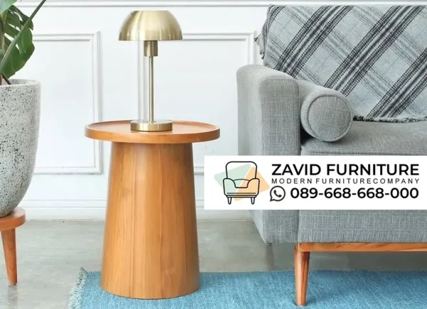 Meja Sudut Kayu Solid Silinder Minimalis