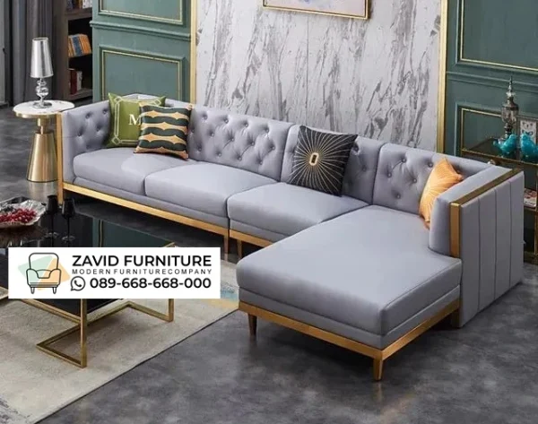 Sofa Letter L Rangka Stainless Gold