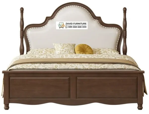 Tempat Tidur Kayu Jati Sandaran Jok Kain Putih Magelang