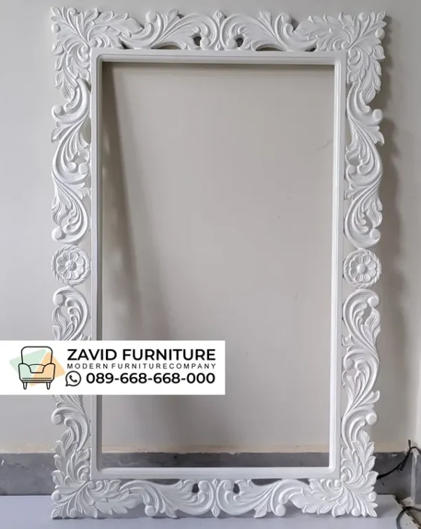 Frame Cermin Ukir Estetik Putih Duco