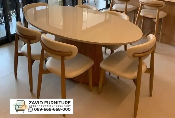 Jual Meja Makan Marmer Rangka Kayu Desain Terbaru