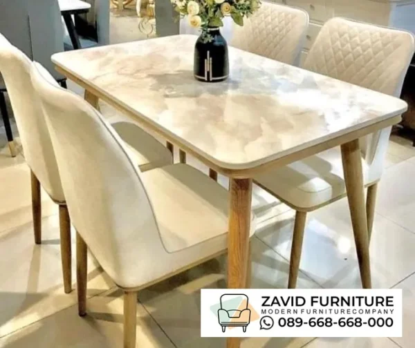 Jual Meja Makan Marmer Rangka Kayu Desain Terbaru