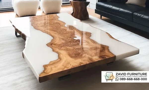 Jual Meja Resin Estetik Modern Kayu Solid Alami
