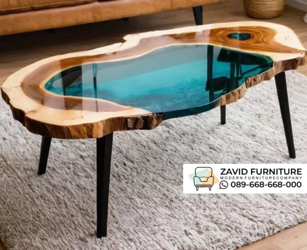 Jual Meja Tamu Resin Danau Biru Kayu Estetik