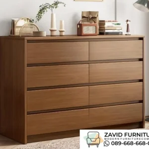 Kabinet Penyimpanan Kayu Solid 8 Laci Modern Java Brown
