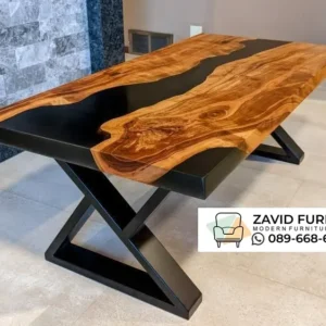 Meja Kayu Solid Resin Industrial Black River