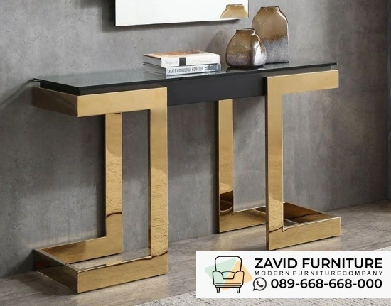 Meja Konsul Luxury Gold Glass Stainless Tangerang