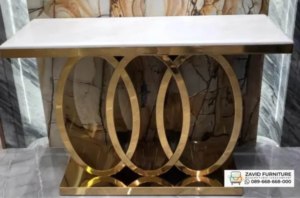 Meja Konsul Marmer Kaki Besi Gold Semarang Tampilan Luxury