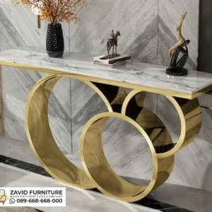 Meja Konsul Marmer Putih Kaki Bundar Stainless