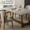 Meja Makan Marmer Abu Kaki Kayu Geometris Meja Makan Marmer Abu Kaki Kayu Geometris