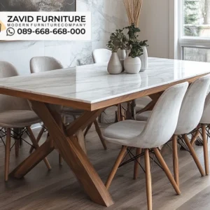Meja Makan Marmer Scandinavian Kayu Silang Meja Makan Marmer Scandinavian Kayu Silang