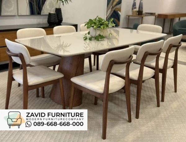 Meja Makan Oval Kayu Solid Top Marmer Modern Meja Makan Oval Kayu Solid Top Marmer Modern