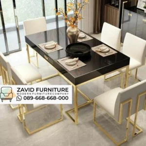 Meja Makan Stainless Minimalis Black Marble Edition