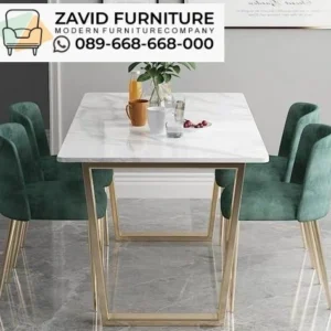 Meja Makan Stainless Minimalis Marmer Carrara