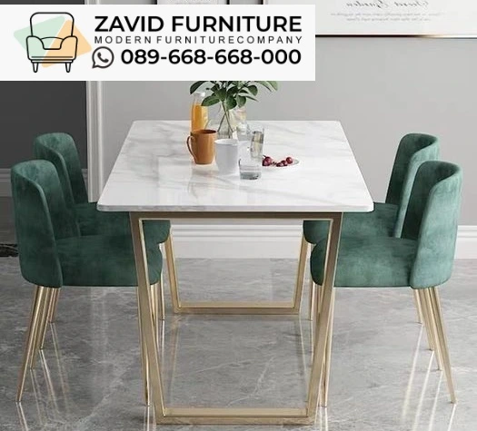 Meja Makan Stainless Minimalis Marmer Carrara