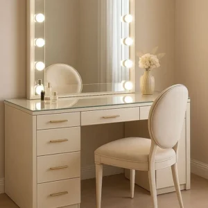 Meja Rias dengan Cermin LED Tampilan Mewah Praktis Meja Rias dengan Cermin LED Tampilan Mewah Praktis