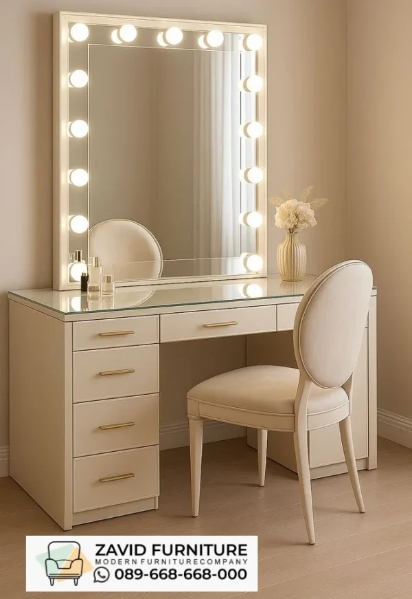 Meja Rias dengan Cermin LED Tampilan Mewah Praktis Meja Rias dengan Cermin LED Tampilan Mewah Praktis