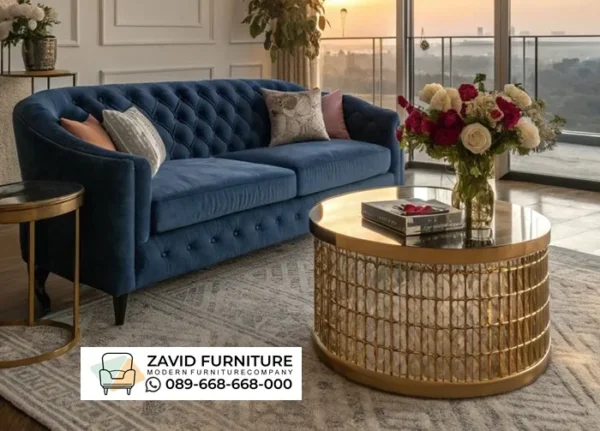 Mewah Modern Sofa Kulit Custom Warna Biru