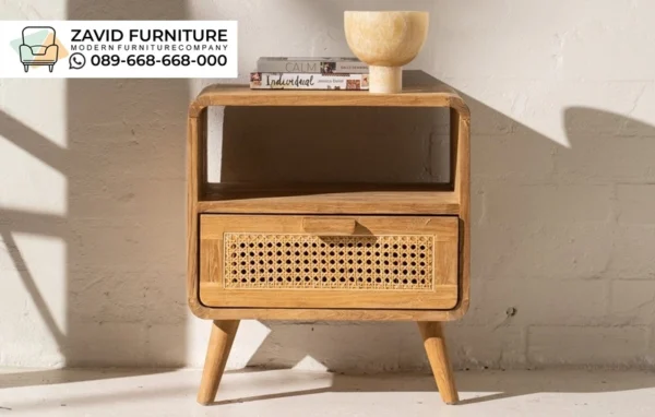 Nakas Nightstand Retro Anyaman Jati Minimalis