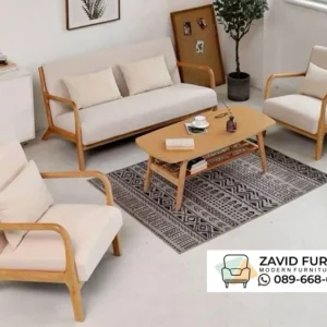 Set Kursi Sofa Kerangka Kayu Natural