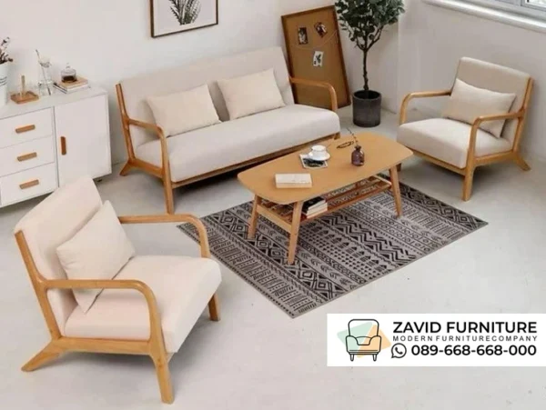 Set Kursi Sofa Kerangka Kayu Natural