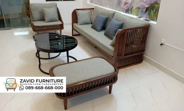 Set Sofa Tamu Kayu Jeruji Estetik