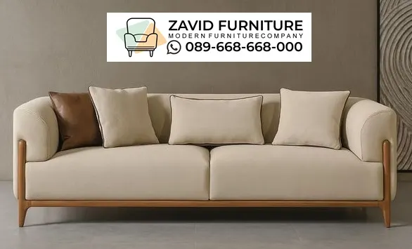 Sofa Minimalis Skandinavia Aksen Kayu Natural